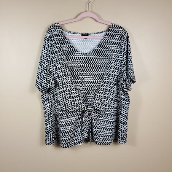 Talbots Black and White Print Short Sleeve Tie Front Blouse Size 2X - Picture 1 of 10